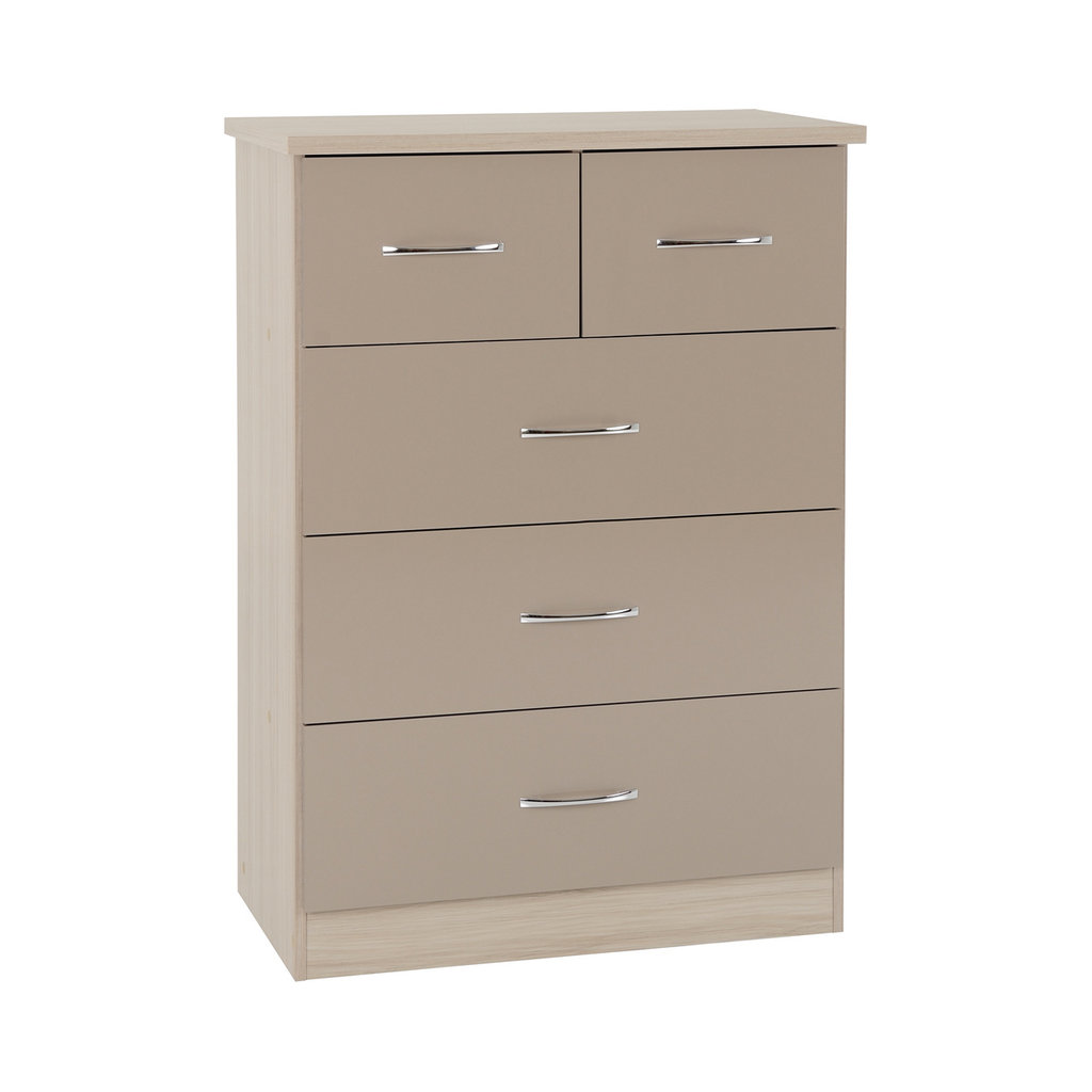 Nevada 3 + 2 Drawer Chest-Furniture-Seconique-Oyster Gloss/ Light Oak Effect Veneer-Levines Furniture