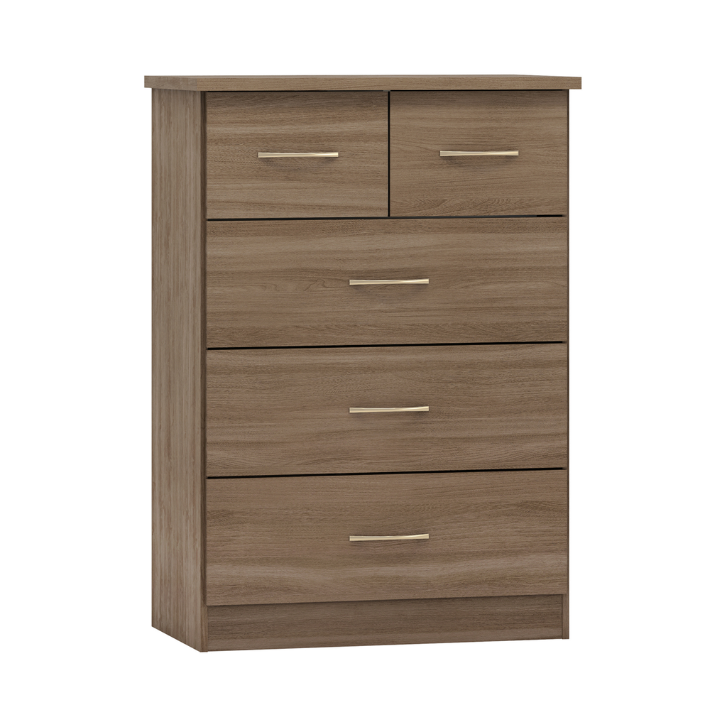 Nevada 3 + 2 Drawer Chest-Furniture-Seconique-Rustic Oak Effect-Levines Furniture