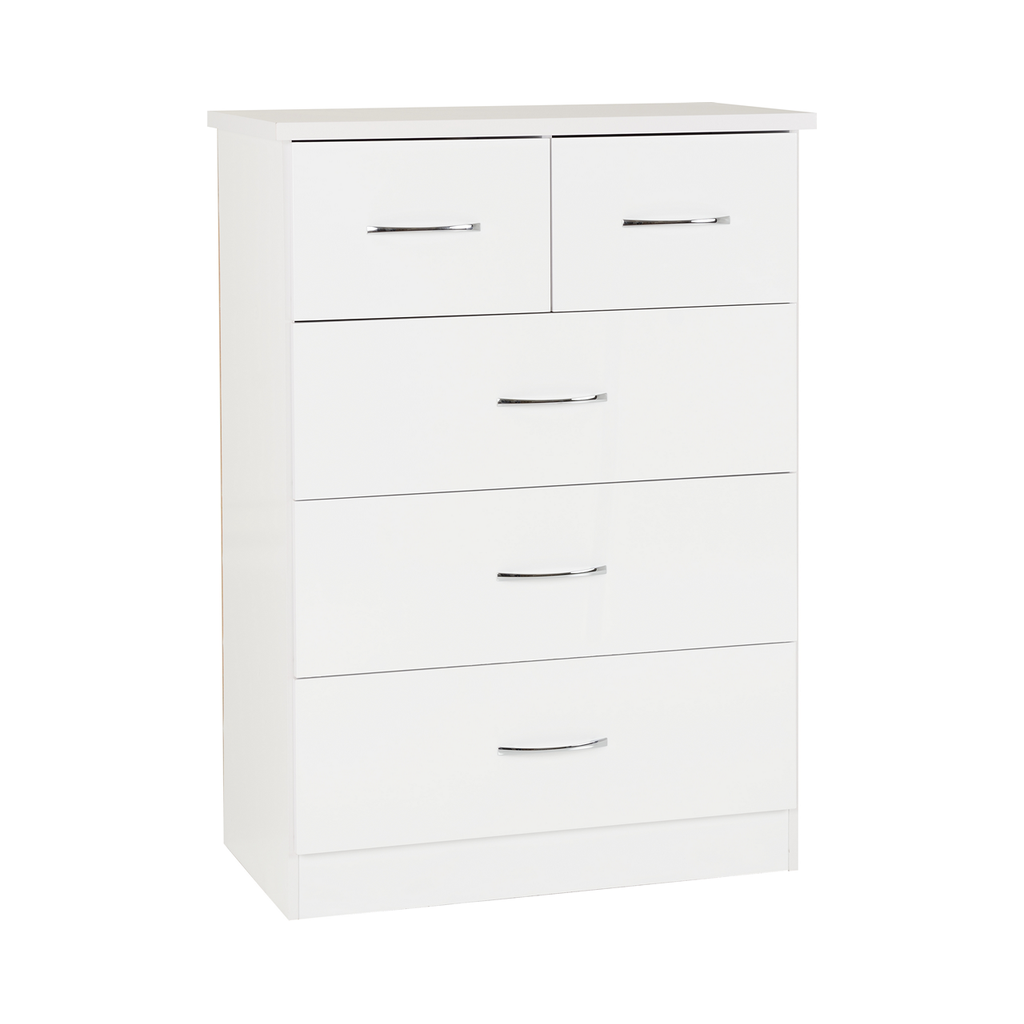 Nevada 3 + 2 Drawer Chest-Furniture-Seconique-White Gloss-Levines Furniture