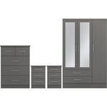 Nevada 3 Door 2 Drawer Mirrored Wardrobe Bedroom Set-Furniture-Seconique-Grey Effect-Levines Furniture