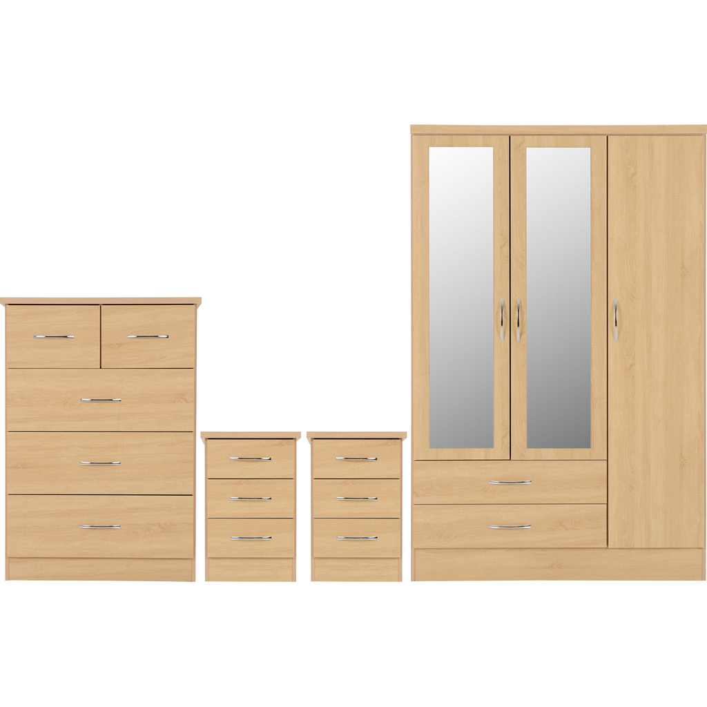 Nevada 3 Door 2 Drawer Mirrored Wardrobe Bedroom Set-Furniture-Seconique-Sonoma Oak Effect-Levines Furniture