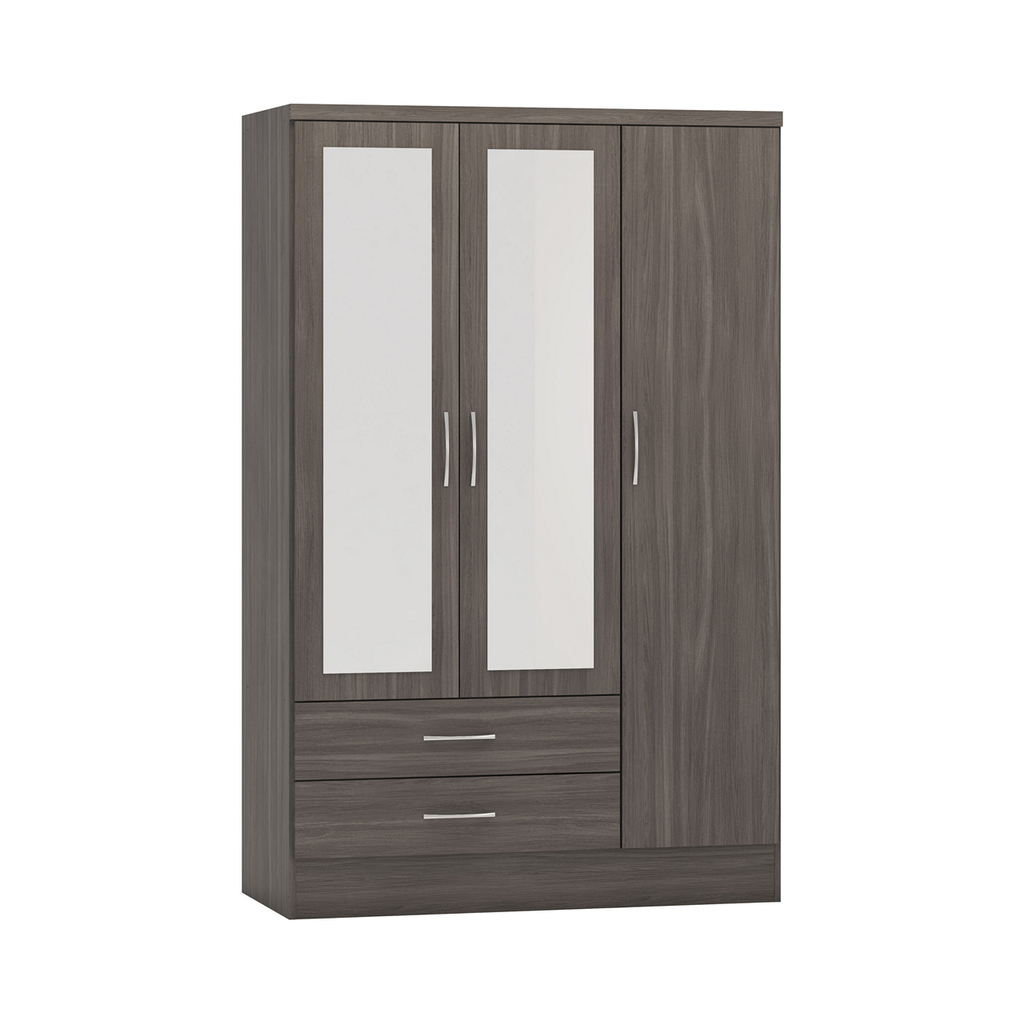 Nevada 3 Door Combination Mirrored Wardrobe-Furniture-Seconique-Black Wood Grain-Levines Furniture