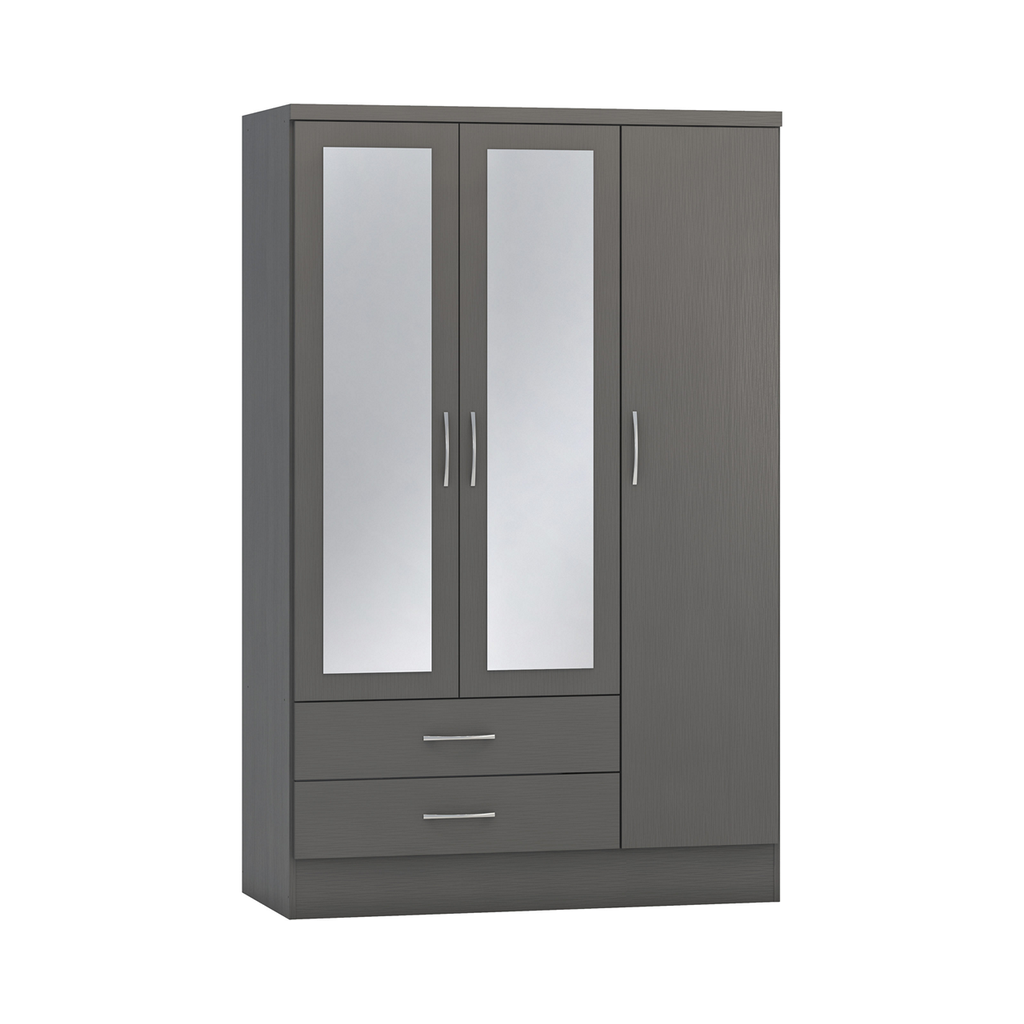 Nevada 3 Door Combination Mirrored Wardrobe-Furniture-Seconique-Grey Effect-Levines Furniture