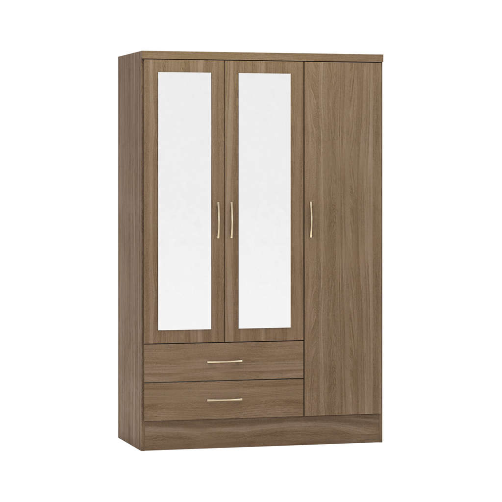 Nevada 3 Door Combination Mirrored Wardrobe-Furniture-Seconique-Rustic Oak Effect-Levines Furniture