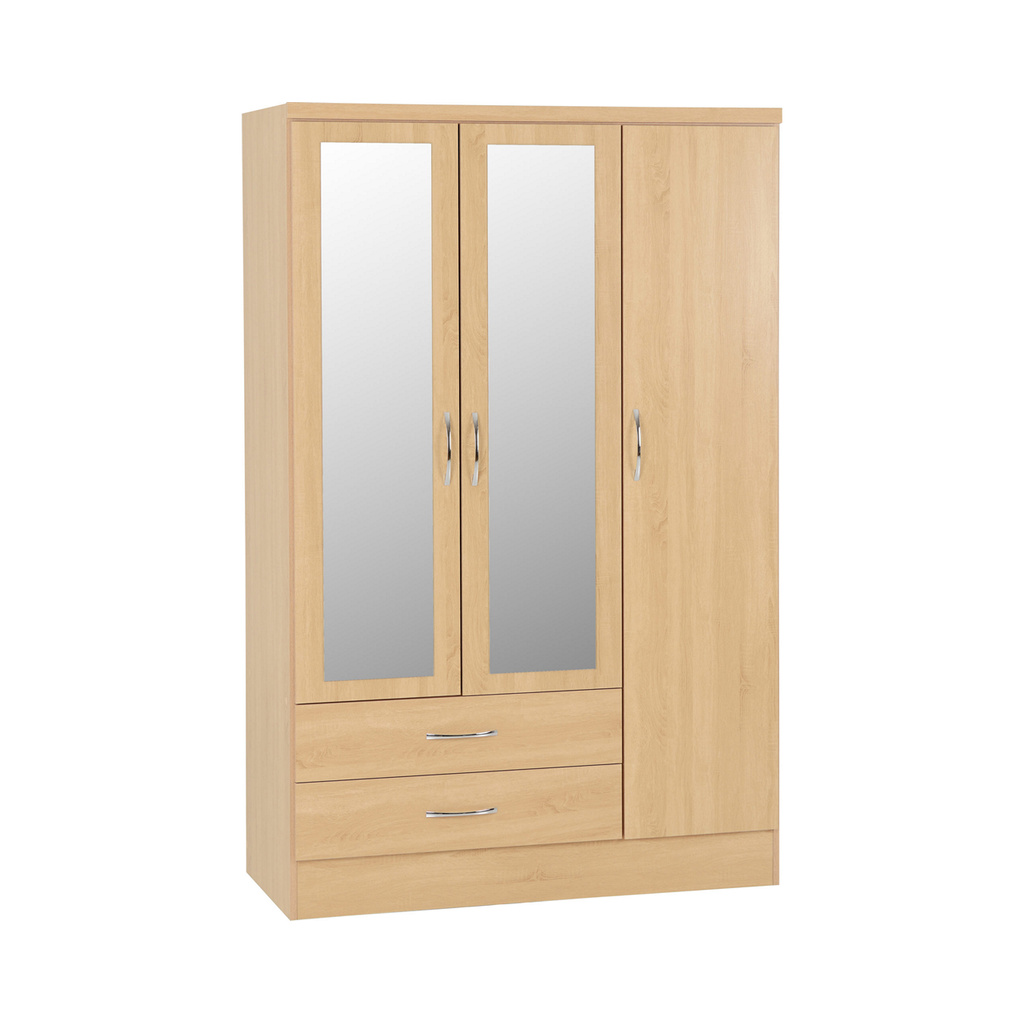 Nevada 3 Door Combination Mirrored Wardrobe-Furniture-Seconique-Sonoma Oak Effect-Levines Furniture