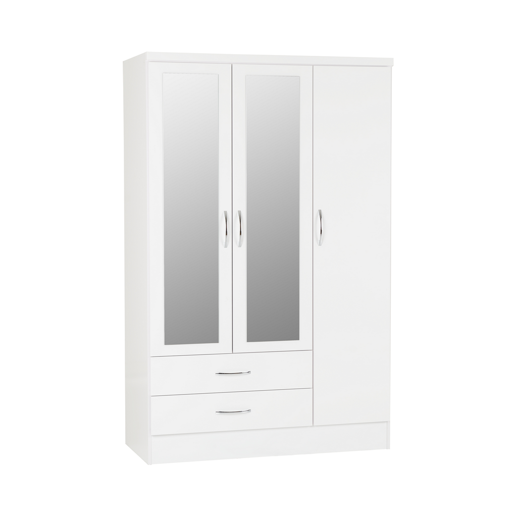 Nevada 3 Door Combination Mirrored Wardrobe-Furniture-Seconique-White Gloss-Levines Furniture