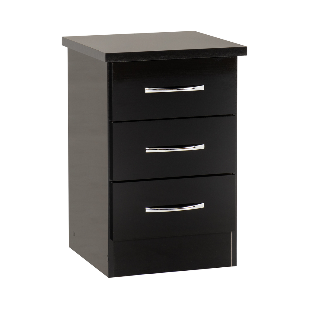 Nevada 3 Drawer Bedside-Furniture-Seconique-Black Gloss-Levines Furniture