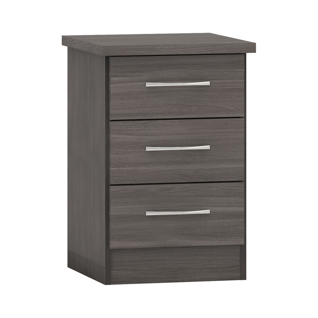 Nevada 3 Drawer Bedside-Furniture-Seconique-Black Wood Grain-Levines Furniture