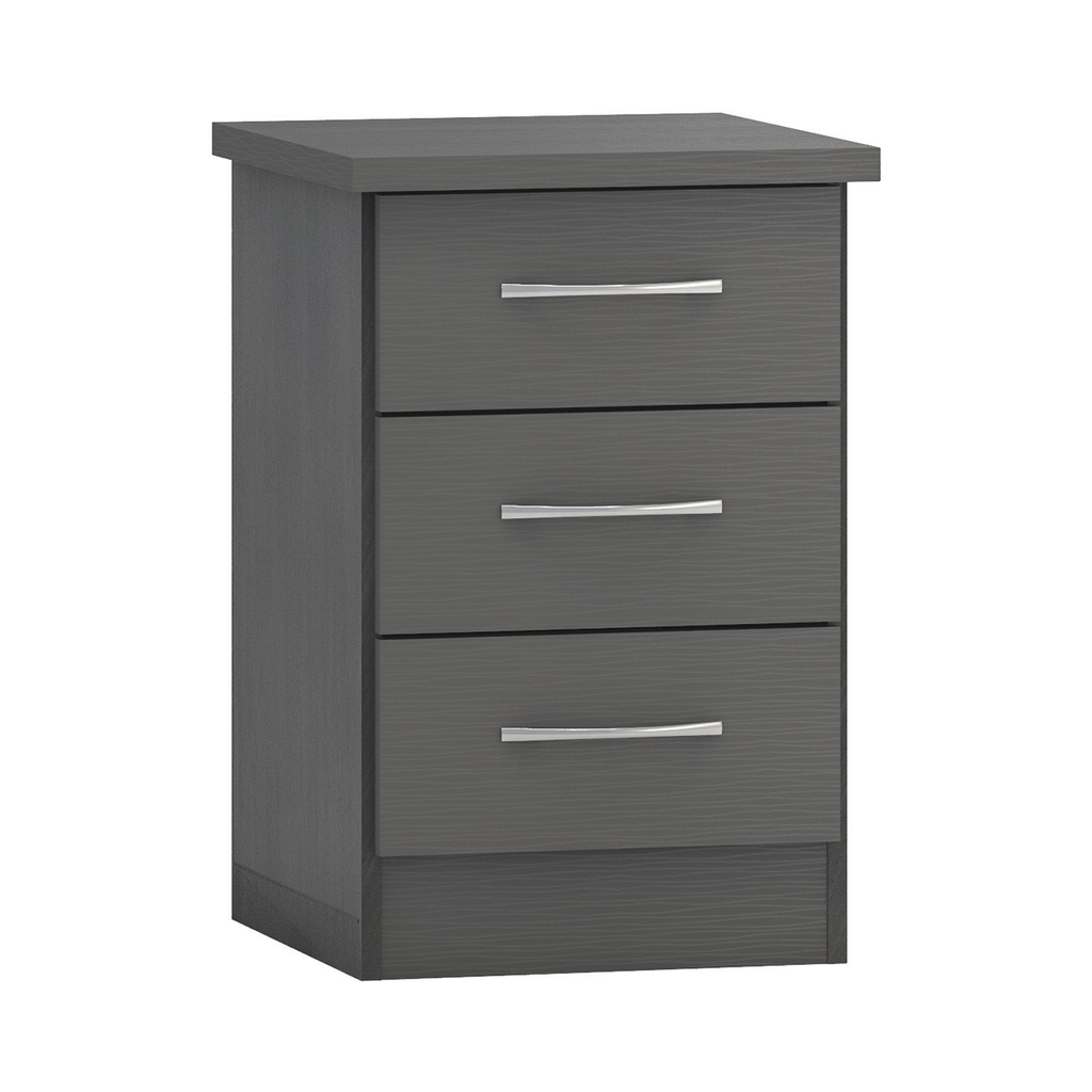 Nevada 3 Drawer Bedside-Furniture-Seconique-Grey Effect-Levines Furniture