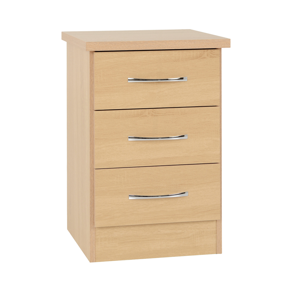 Nevada 3 Drawer Bedside-Furniture-Seconique-Sonoma Oak Effect-Levines Furniture