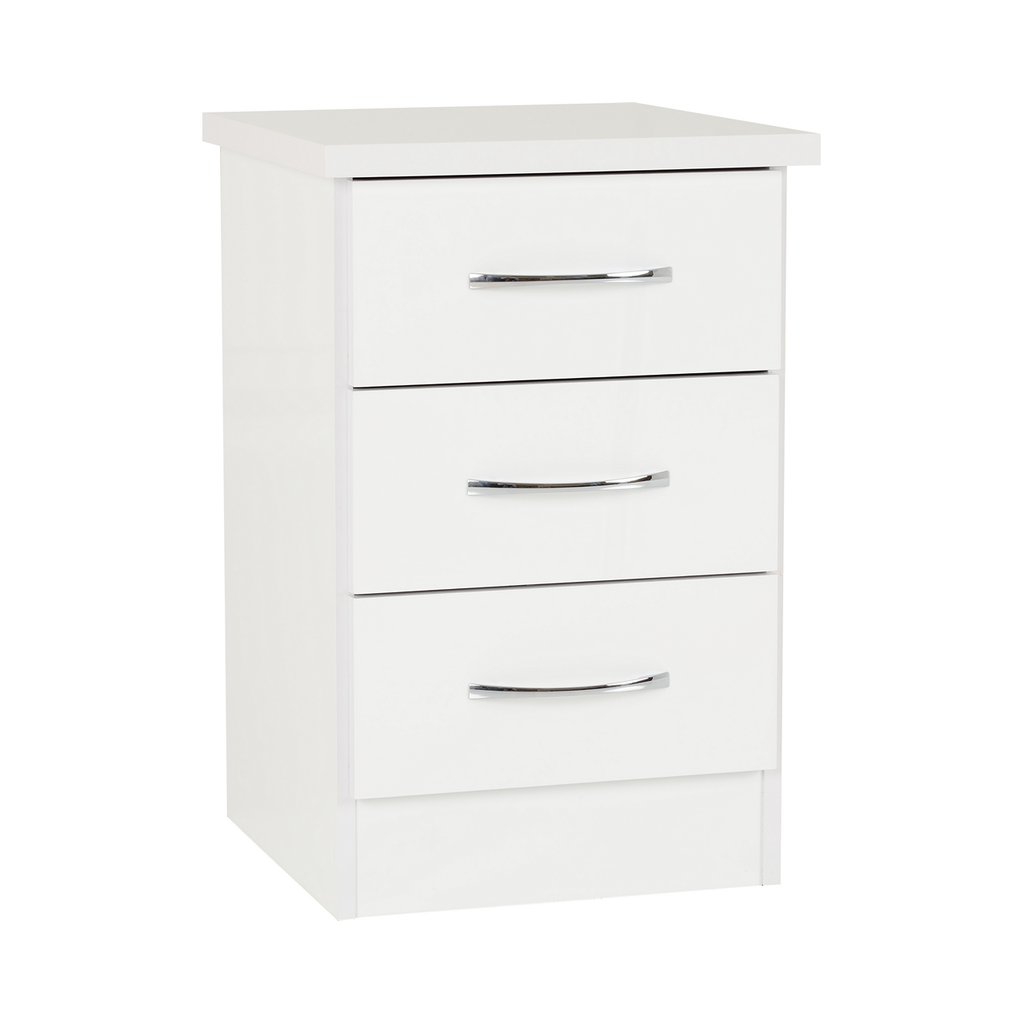 Nevada 3 Drawer Bedside-Furniture-Seconique-White Gloss-Levines Furniture