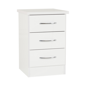 Nevada 3 Drawer Bedside-Furniture-Seconique-White Gloss-Levines Furniture