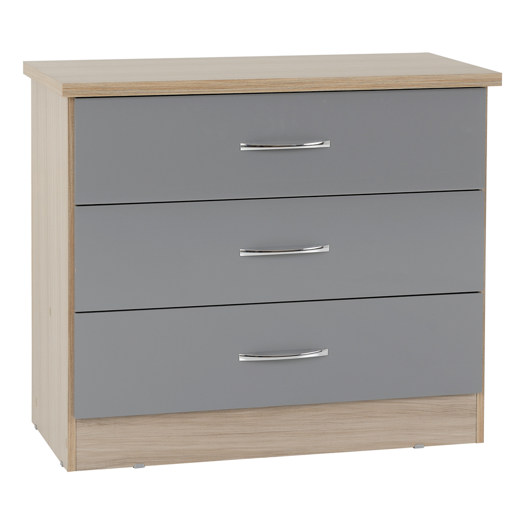 Nevada 3 Drawer Chest-Furniture-Seconique-Grey Gloss/ Light Oak Effect Veneer-Levines Furniture