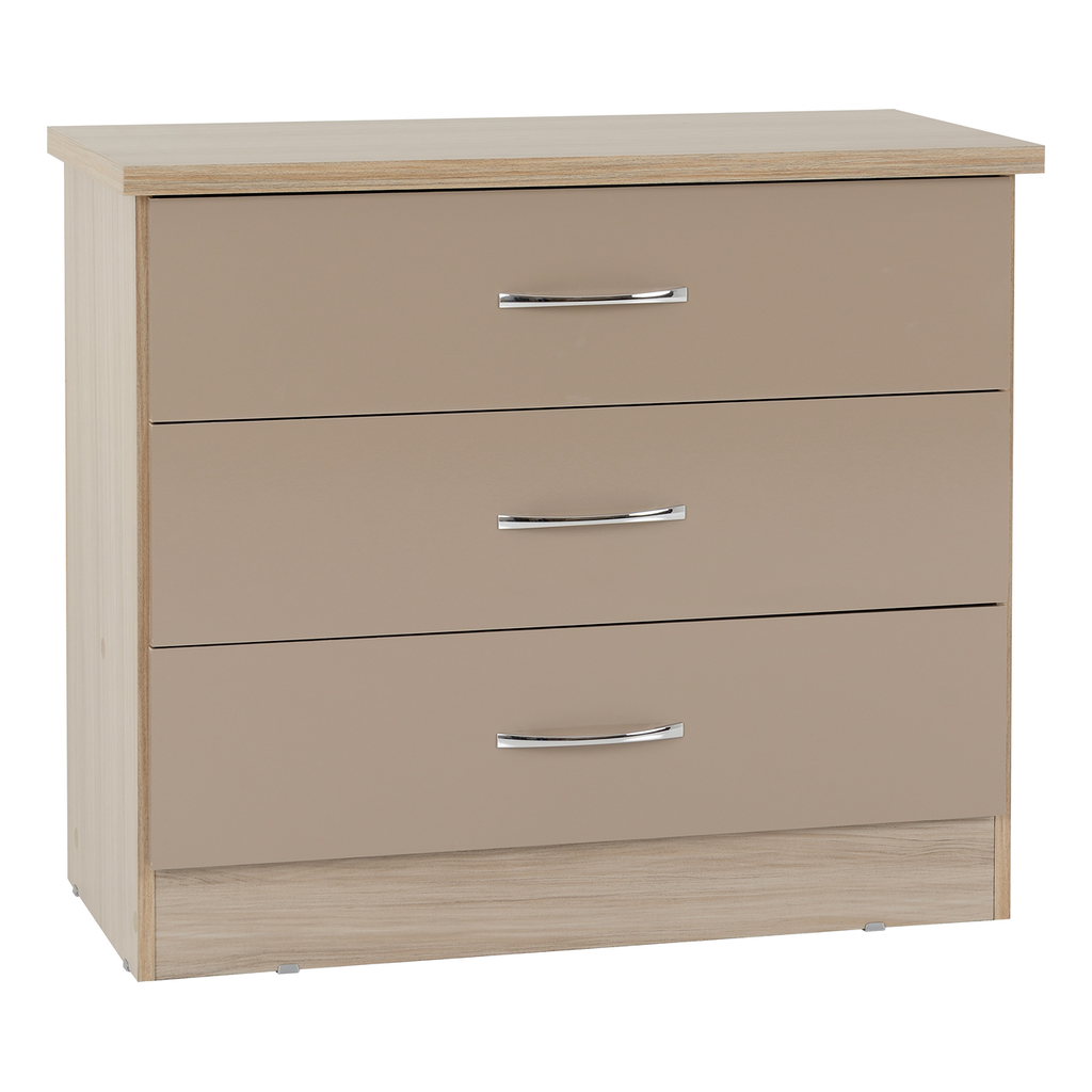 Nevada 3 Drawer Chest-Furniture-Seconique-Oyster Gloss/ Light Oak Effect Veneer-Levines Furniture