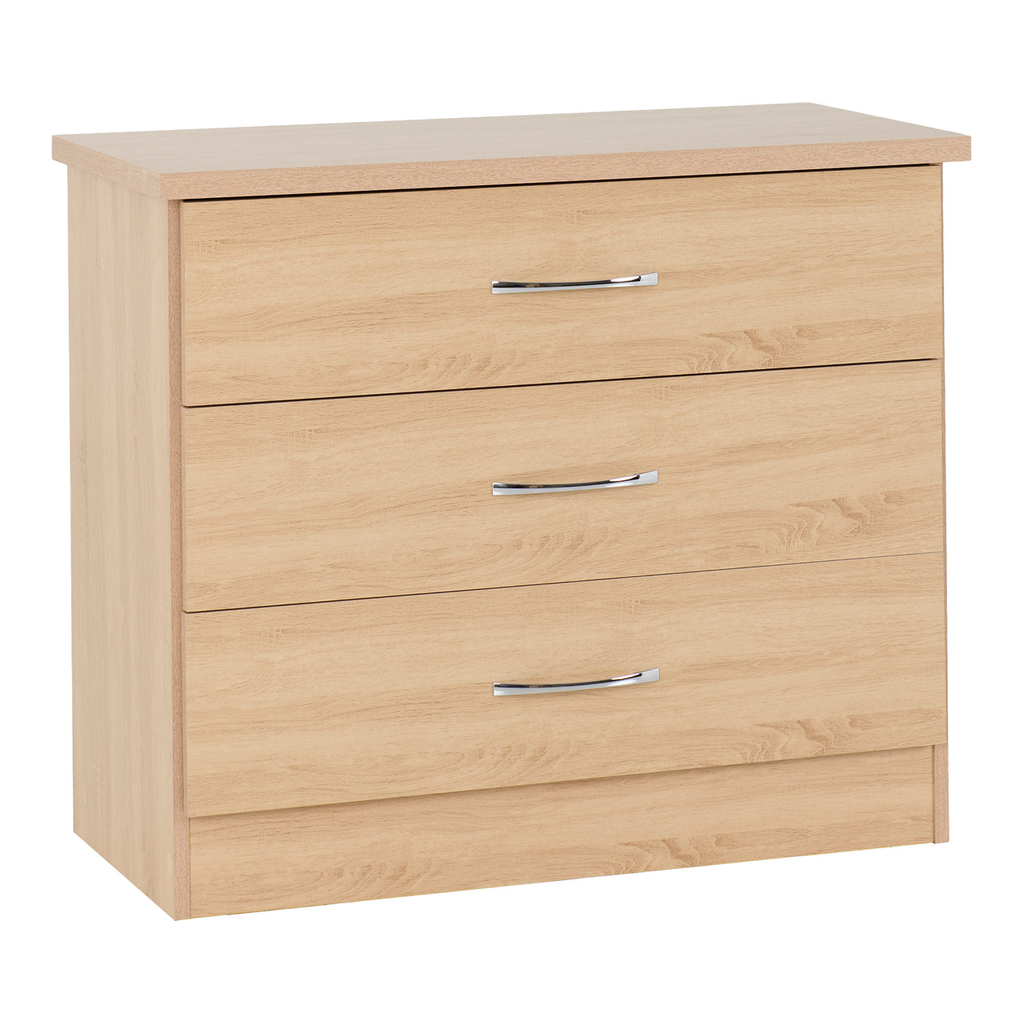 Nevada 3 Drawer Chest-Furniture-Seconique-Sonoma Oak Effect-Levines Furniture