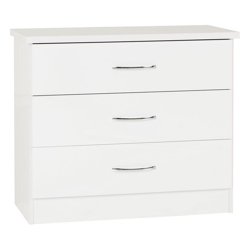 Nevada 3 Drawer Chest-Furniture-Seconique-White Gloss-Levines Furniture