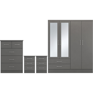 Nevada 4 Door 2 Drawer Mirrored Wardrobe Bedroom Set-Furniture-Seconique-Grey Effect-Levines Furniture