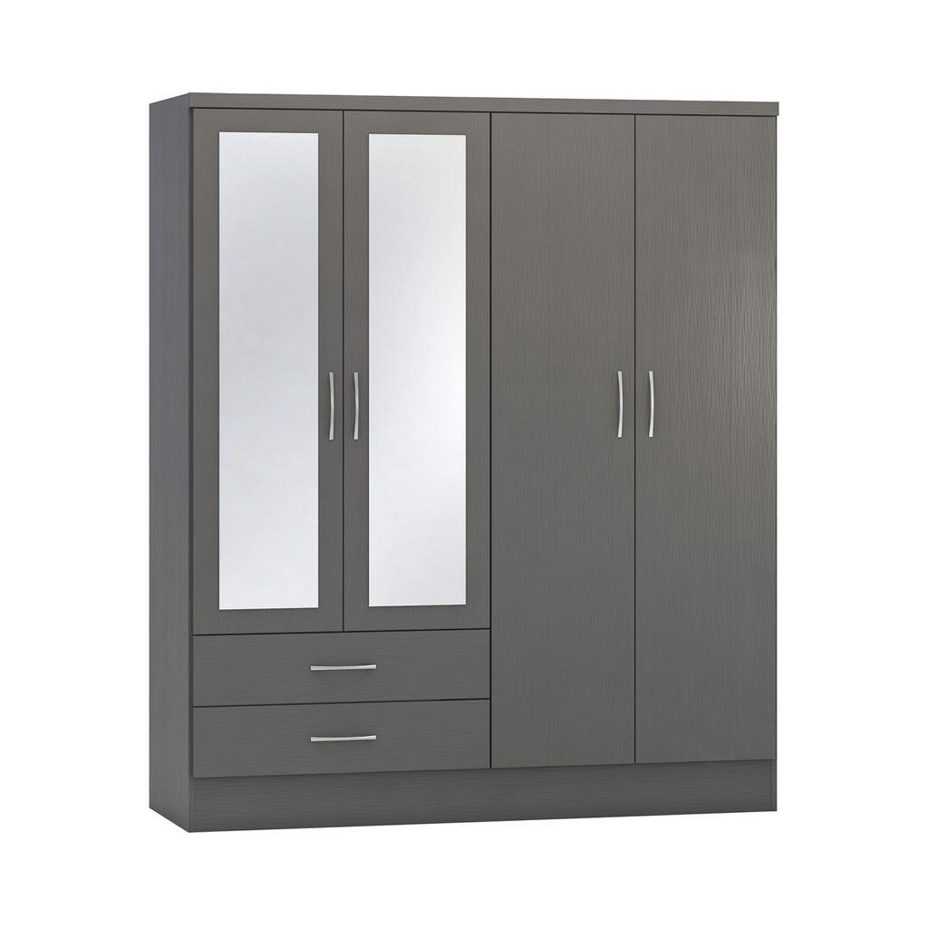 Nevada 4 Door Combination Mirrored Wardrobe-Furniture-Seconique-Grey Effect-Levines Furniture