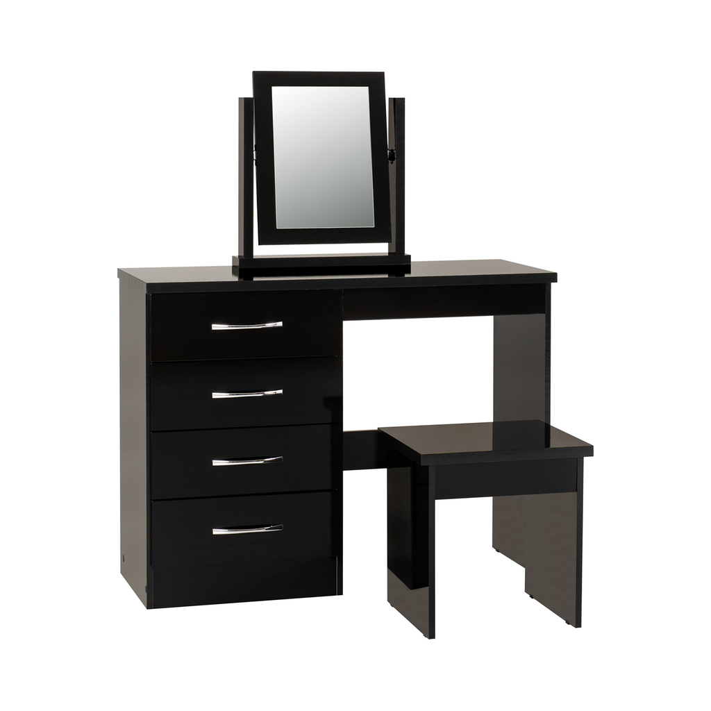 Nevada 4 Drawer Dressing Table Set-Furniture-Seconique-Black Gloss-Levines Furniture