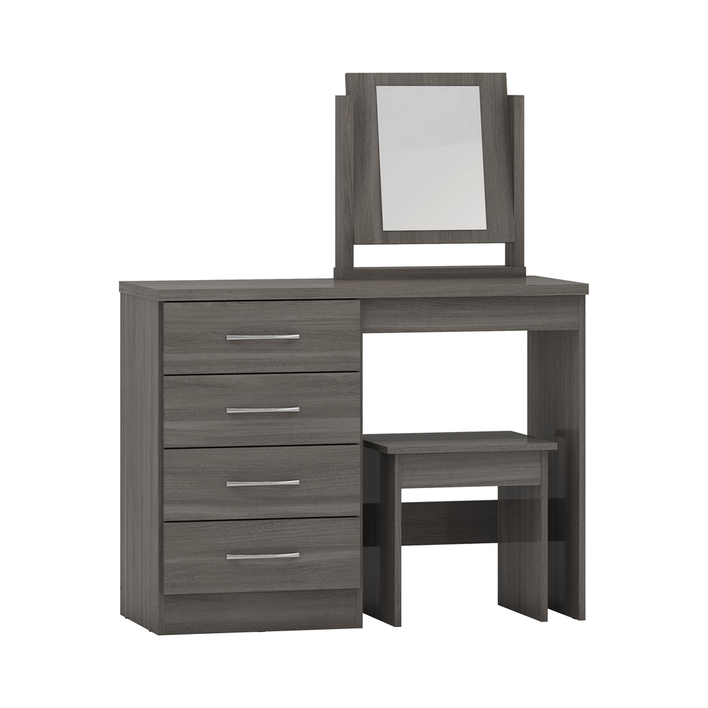 Nevada 4 Drawer Dressing Table Set-Furniture-Seconique-Black Wood Grain-Levines Furniture