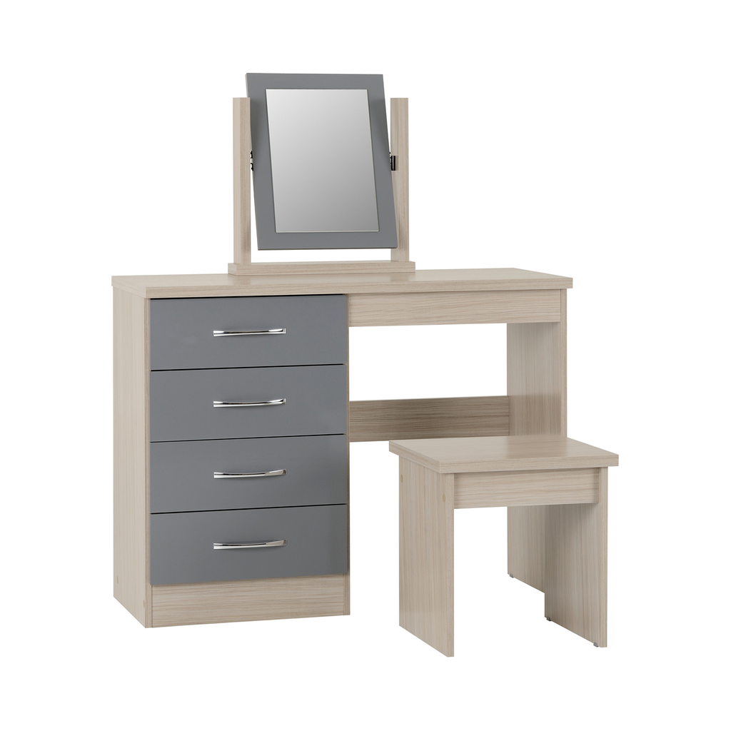 Nevada 4 Drawer Dressing Table Set-Furniture-Seconique-Grey Gloss/ Light Oak Effect Veneer-Levines Furniture