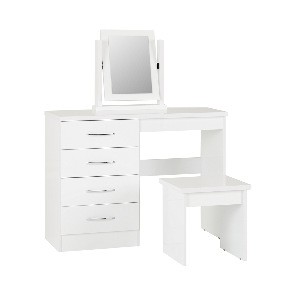 Nevada 4 Drawer Dressing Table Set-Furniture-Seconique-White Gloss-Levines Furniture