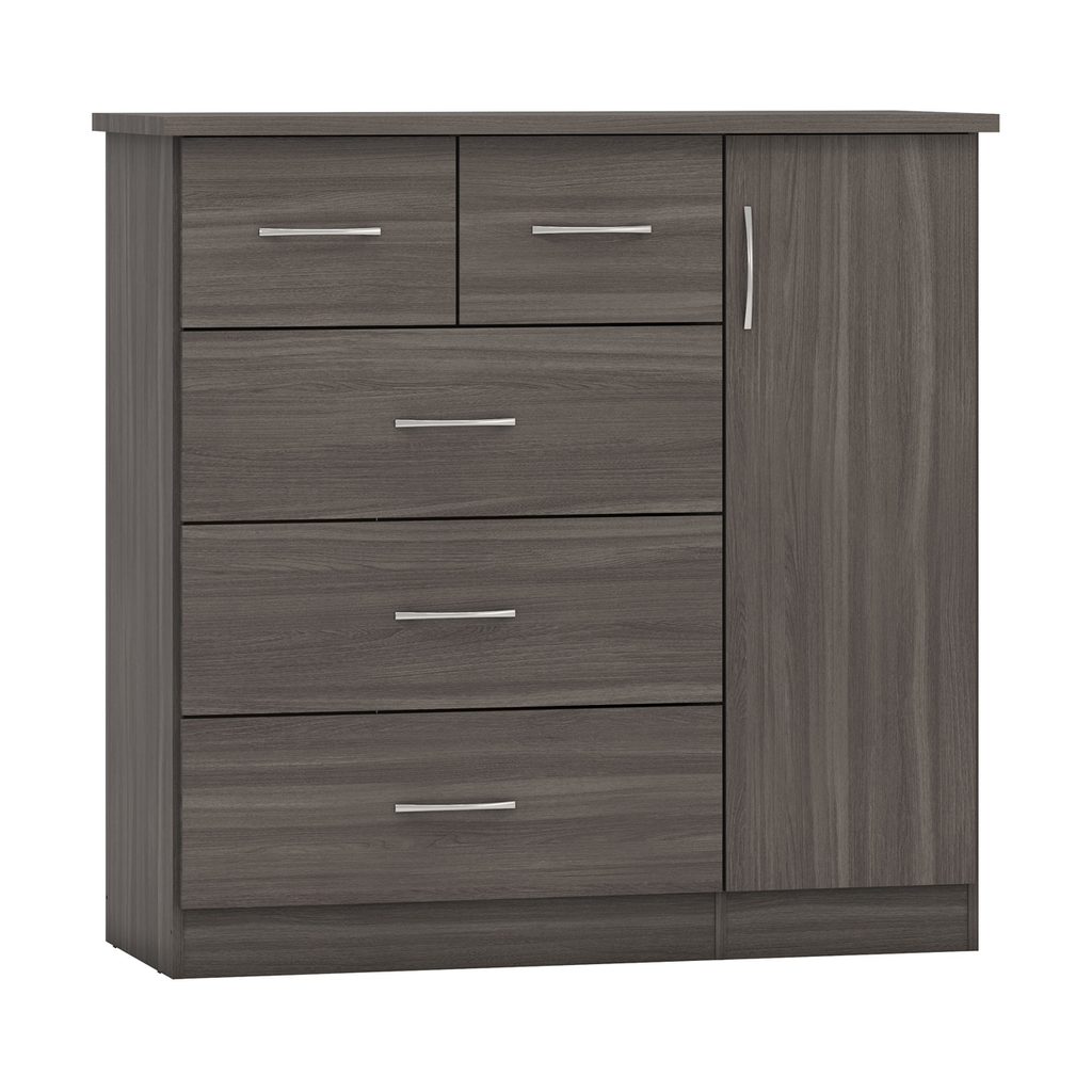 Nevada 3 + 2 Drawer Low Wardrobe-Furniture-Seconique-Black Wood Grain-Levines Furniture