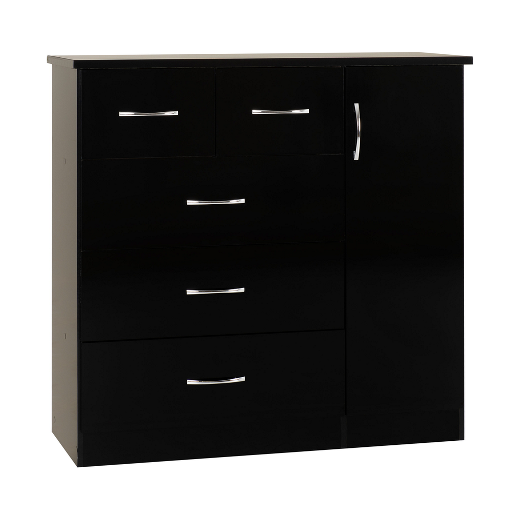 Nevada 3 + 2 Drawer Low Wardrobe-Furniture-Seconique-Black Gloss-Levines Furniture