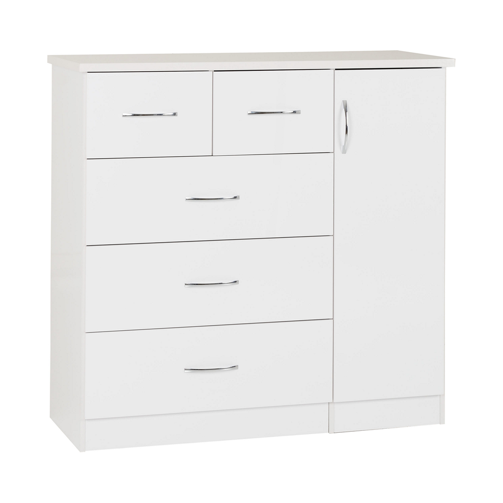 Nevada 3 + 2 Drawer Low Wardrobe-Furniture-Seconique-White Gloss-Levines Furniture