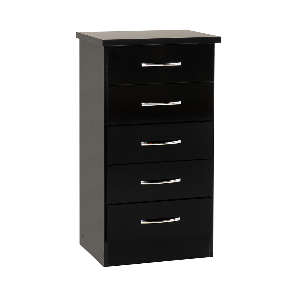 Nevada 5 Drawer Narrow Chest-Furniture-Seconique-Black Gloss-Levines Furniture