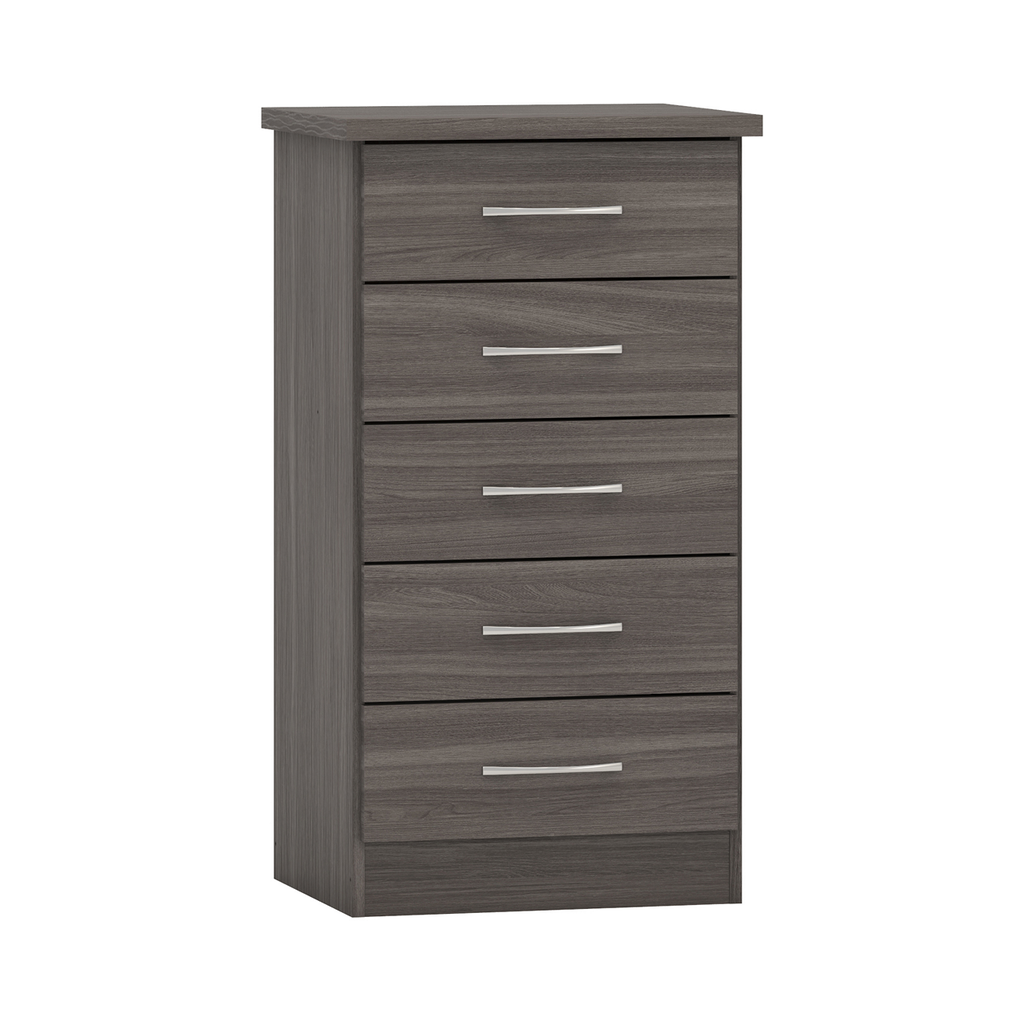 Nevada 5 Drawer Narrow Chest-Furniture-Seconique-Black Wood Grain-Levines Furniture