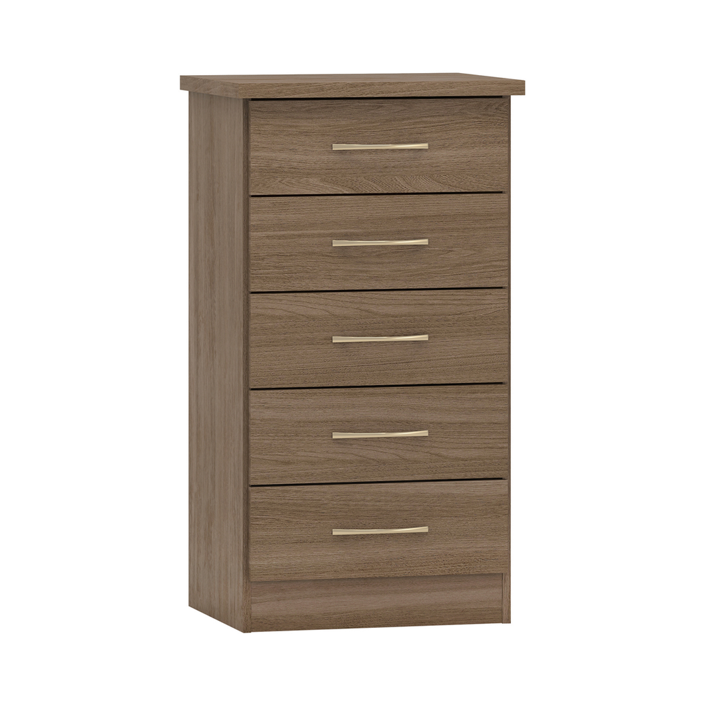 Nevada 5 Drawer Narrow Chest-Furniture-Seconique-Rustic Oak Effect-Levines Furniture