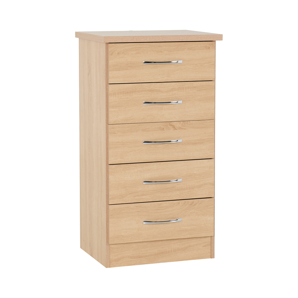 Nevada 5 Drawer Narrow Chest-Furniture-Seconique-Sonoma Oak Effect-Levines Furniture