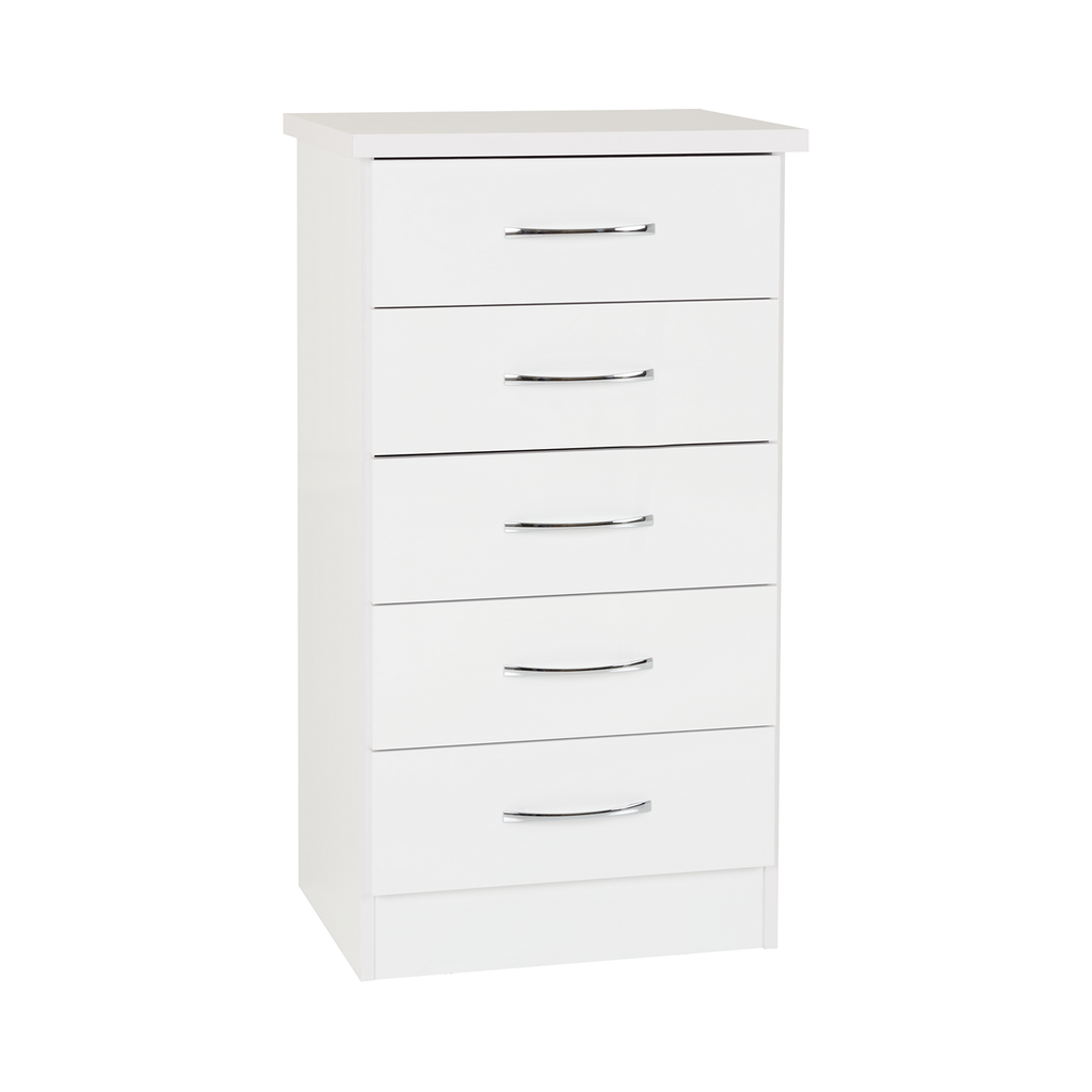 Nevada 5 Drawer Narrow Chest-Furniture-Seconique-White Gloss-Levines Furniture