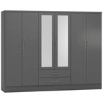 Nevada 6 Door 2 Drawer Mirrored Wardrobe-Furniture-Seconique-Grey Effect-Levines Furniture