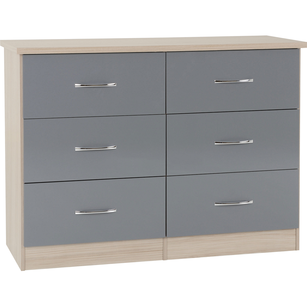 Nevada 6 Drawer Chest-Furniture-Seconique-Grey Gloss/ Light Oak Effect Veneer-Levines Furniture