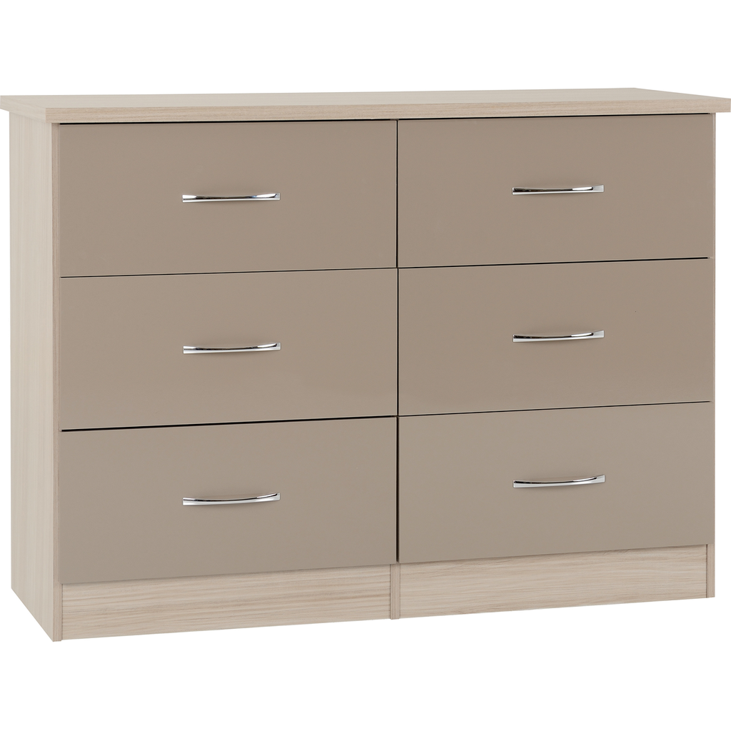 Nevada 6 Drawer Chest-Furniture-Seconique-Oyster Gloss/ Light Oak Effect Veneer-Levines Furniture