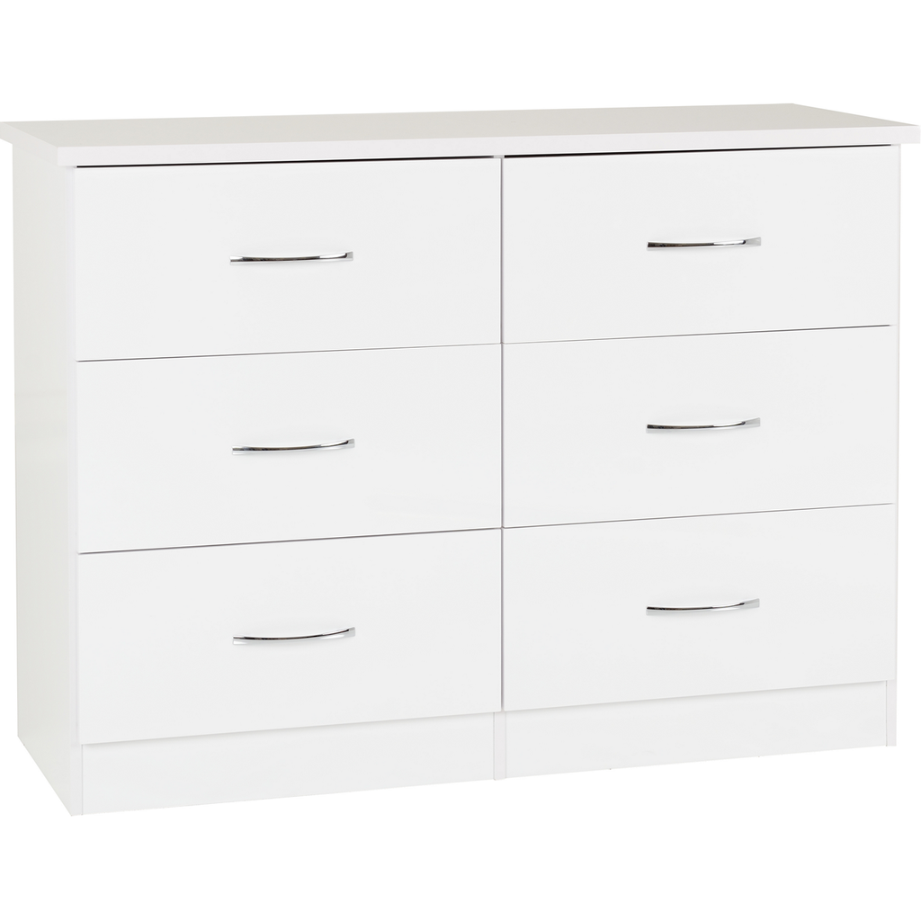 Nevada 6 Drawer Chest-Furniture-Seconique-White Gloss-Levines Furniture