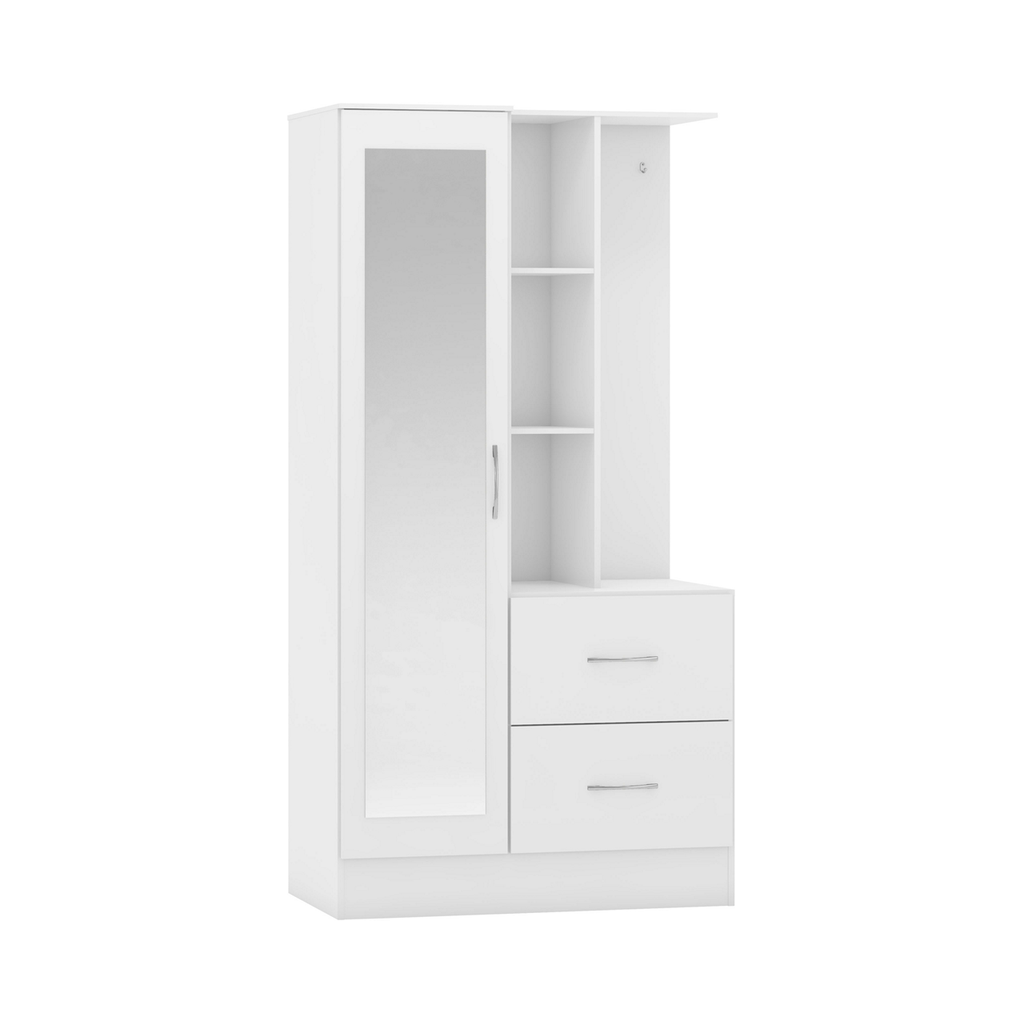 Nevada Mirrored Open Shelf Wardrobe-Furniture-Seconique-White Gloss-Levines Furniture