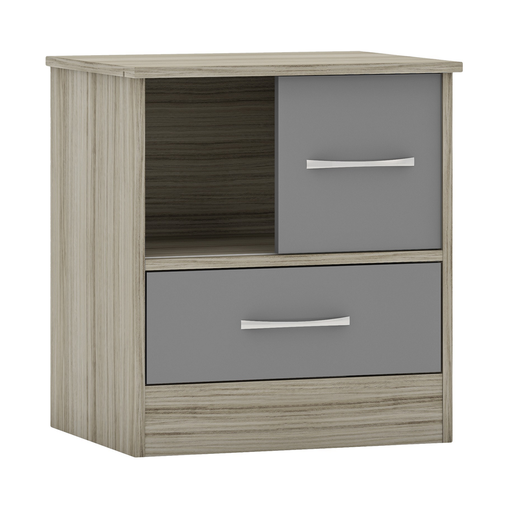 Nevada Sliding Door Bedside-Furniture-Seconique-Grey Gloss/ Light Oak Effect Veneer-Levines Furniture