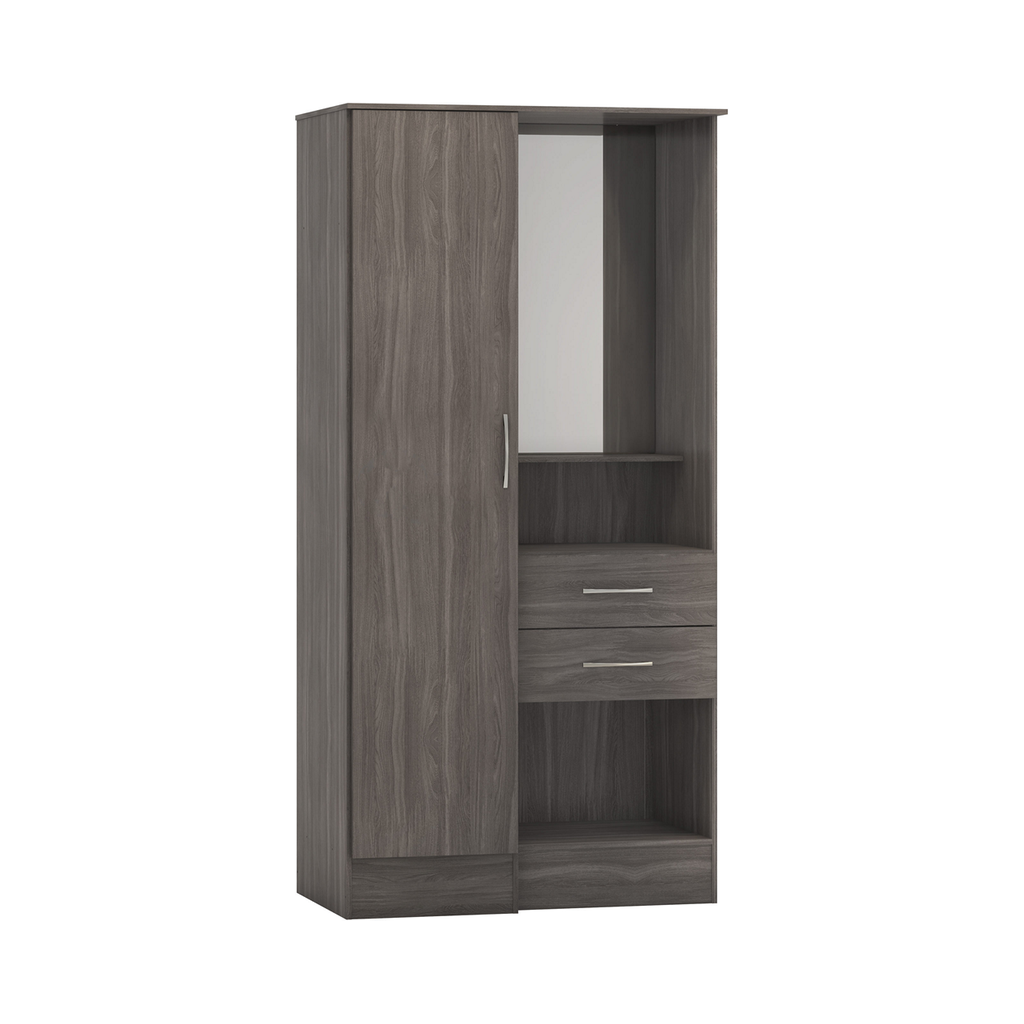 Nevada Vanity 1 Door Wardrobe-Furniture-Seconique-Black Wood Grain-Levines Furniture