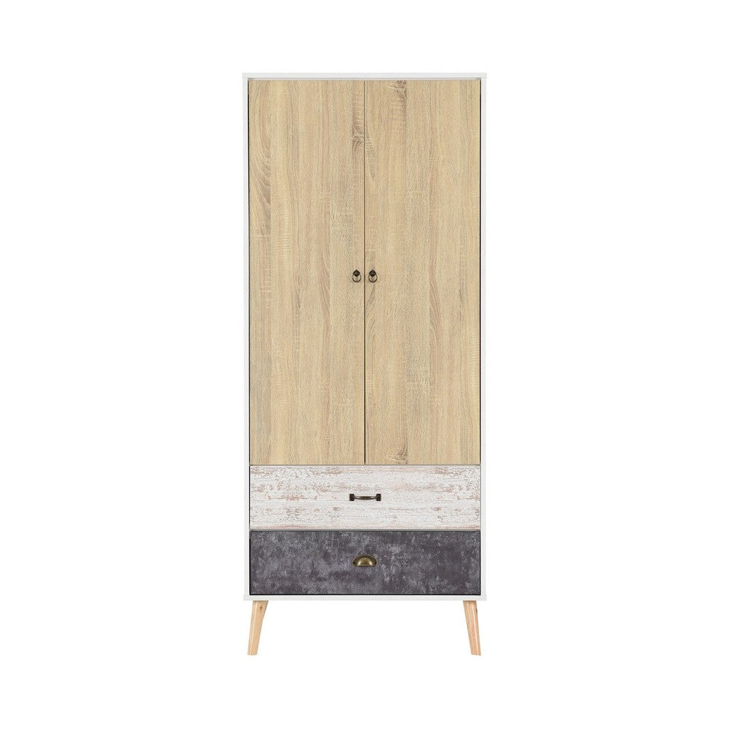 Nordic 2 Door Combination Wardrobe-Furniture-Seconique-Concrete effect/ Charcoal-Levines Furniture