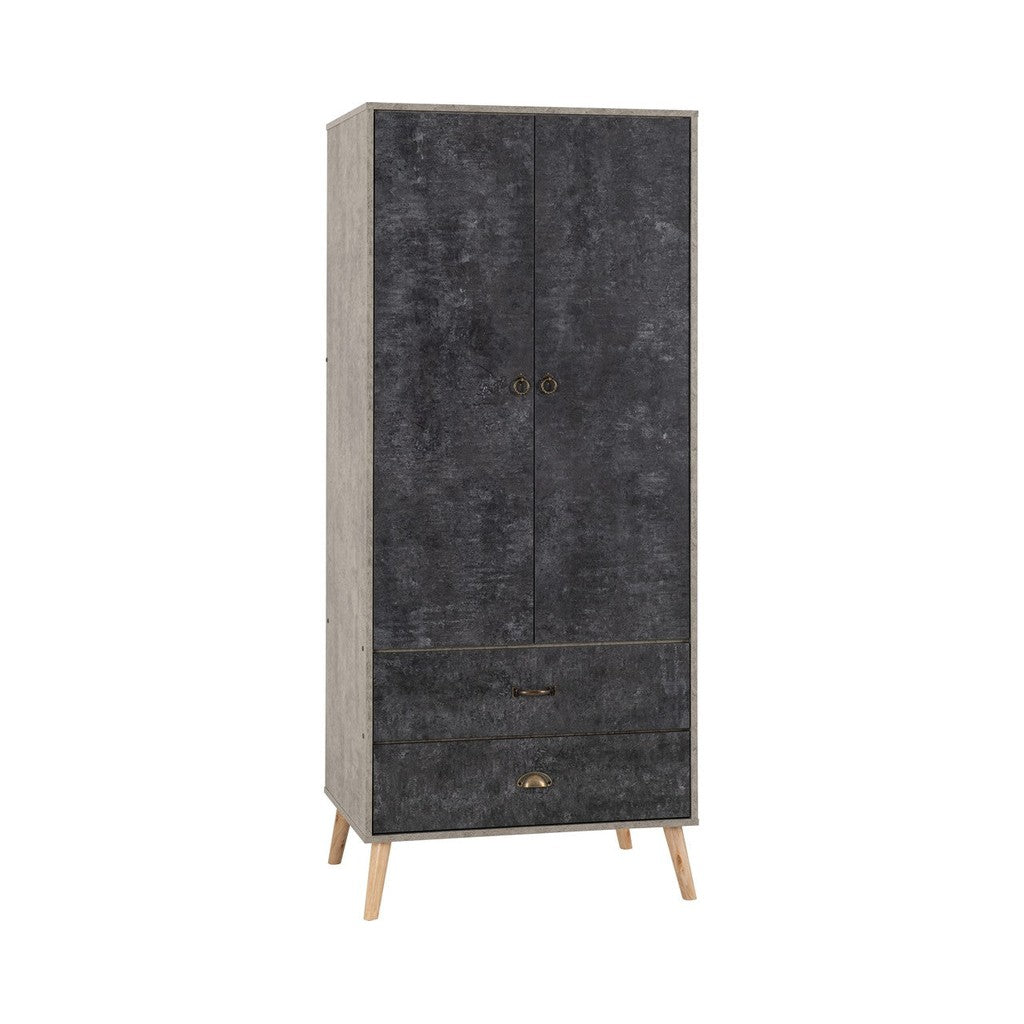 Nordic 2 Door Combination Wardrobe-Furniture-Seconique-Concrete effect/ Charcoal-Levines Furniture