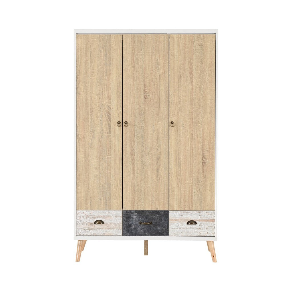 Nordic 3 Door Combination Wardrobe-Furniture-Seconique-Concrete effect/ Charcoal-Levines Furniture