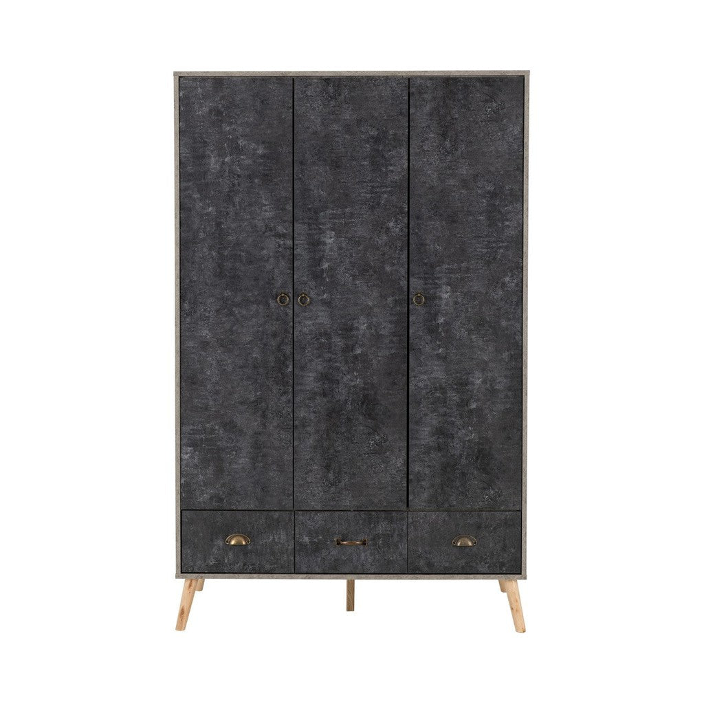 Nordic 3 Door Combination Wardrobe-Furniture-Seconique-Concrete effect/ Charcoal-Levines Furniture