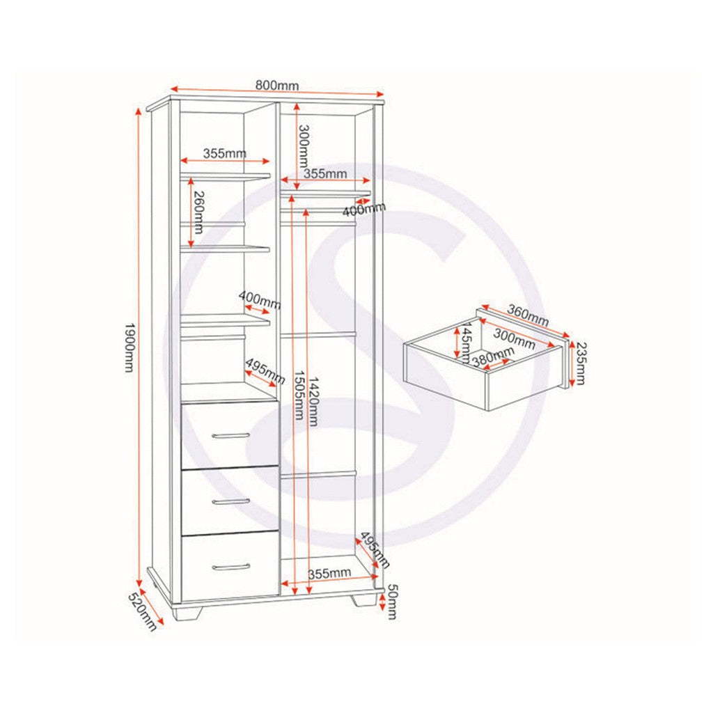 Oliver Range - 1 Door 3 Drawer Open Shelf Wardrobe-Furniture-Seconique-Levines Furniture