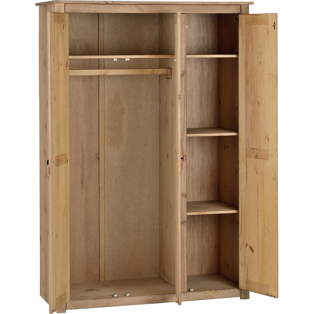 Panama 3 Door Wardrobe-Furniture-Seconique-White / Natural Wax-Levines Furniture