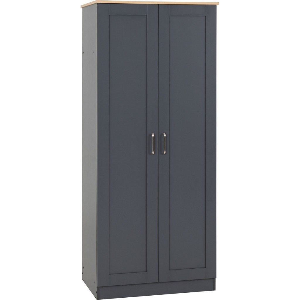 Portland 2 Door Wardrobe-Furniture-Seconique-Grey / Oak Effect-Levines Furniture