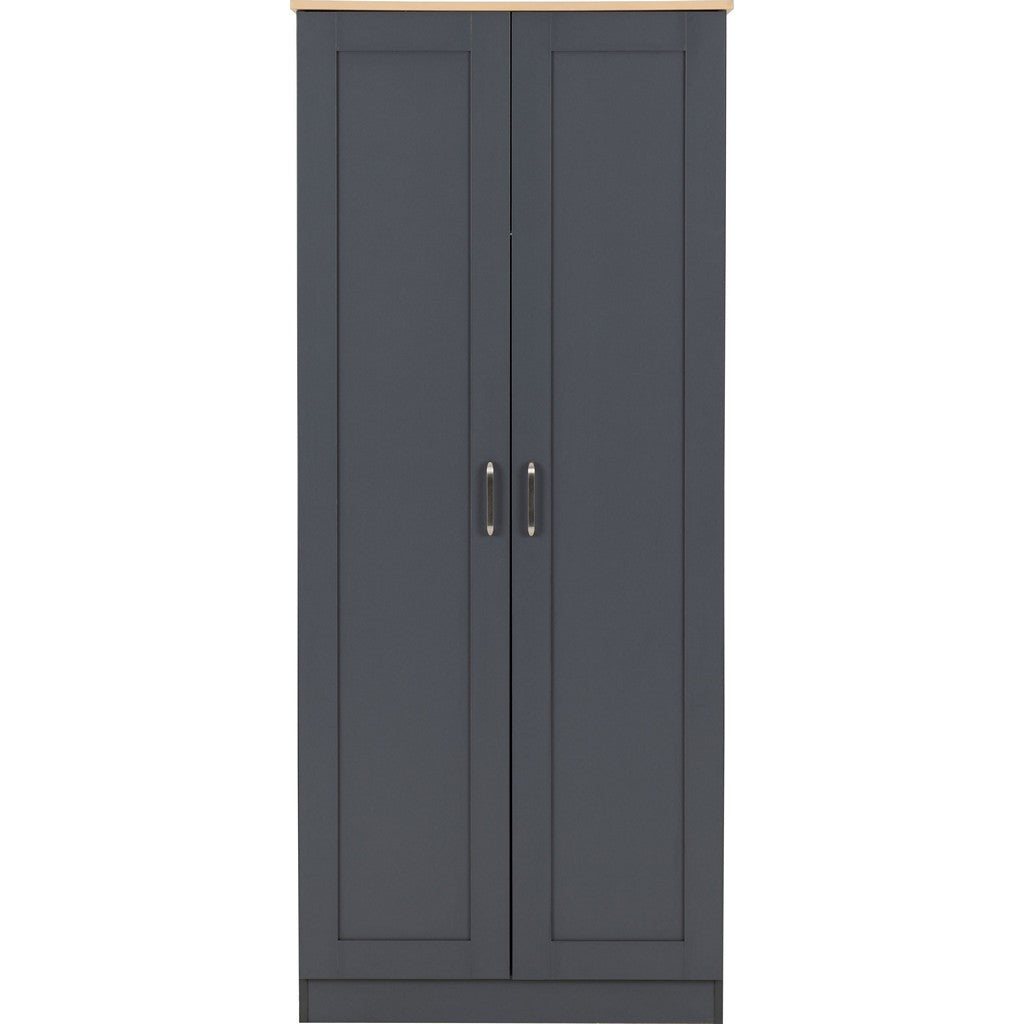 Portland 2 Door Wardrobe-Furniture-Seconique-Grey / Oak Effect-Levines Furniture