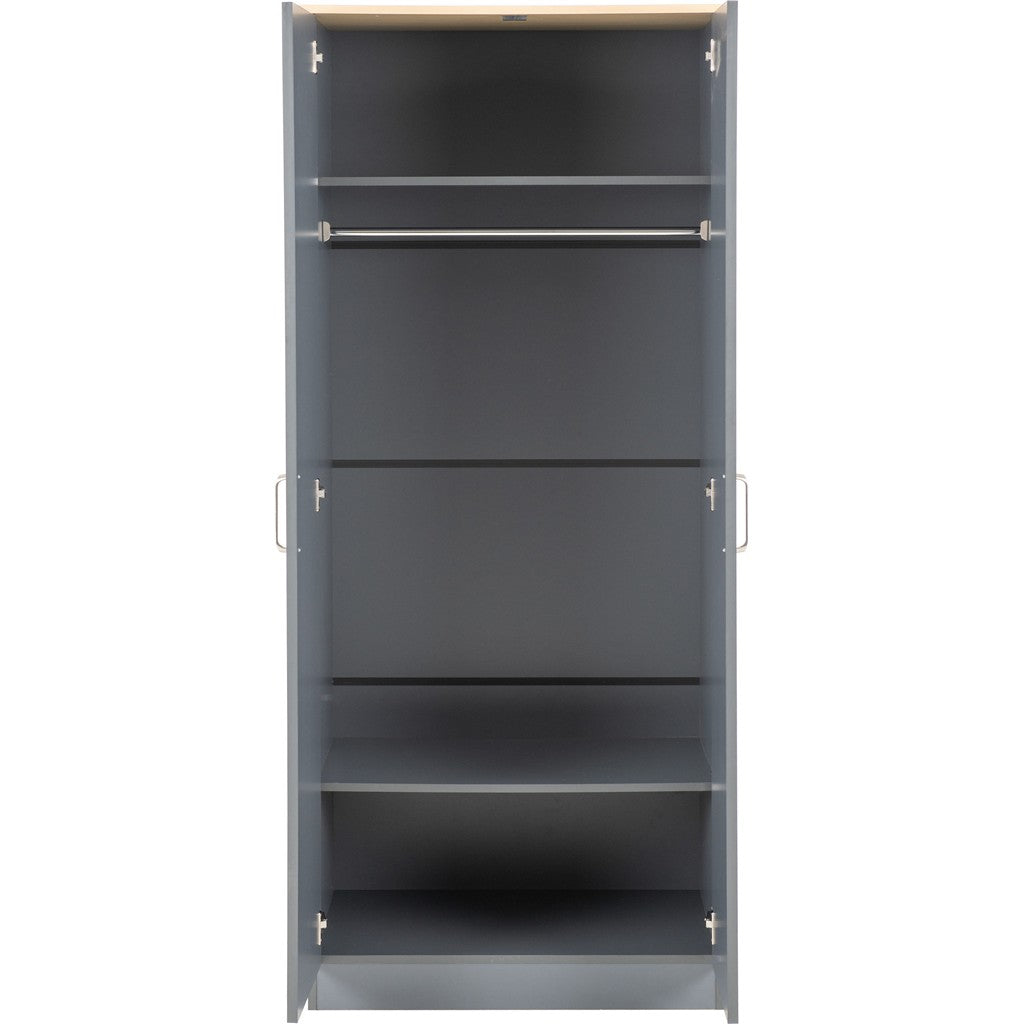 Portland 2 Door Wardrobe-Furniture-Seconique-Grey / Oak Effect-Levines Furniture